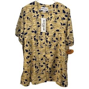 Vintage NEW GEAR PLUS Womens Tan Floral Print Short Sleeve Button Up Shirt 22W